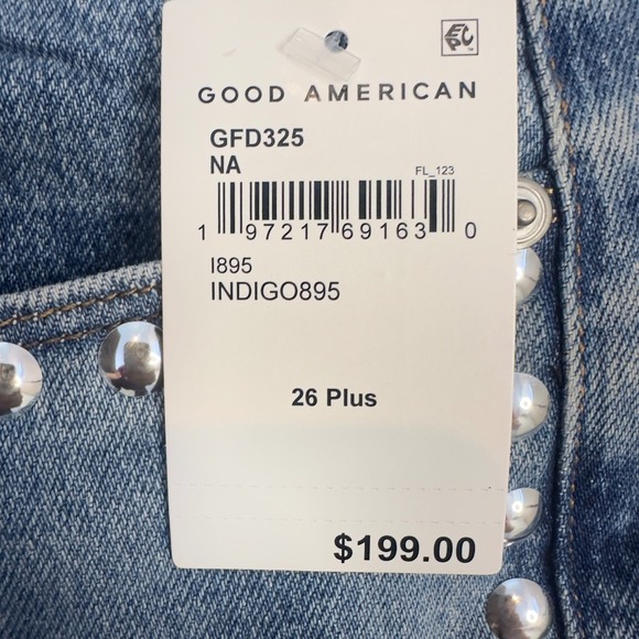 Good American Good Icon Straight Studded Jeans Indigo Plus Size 26 - Picture 3 of 16